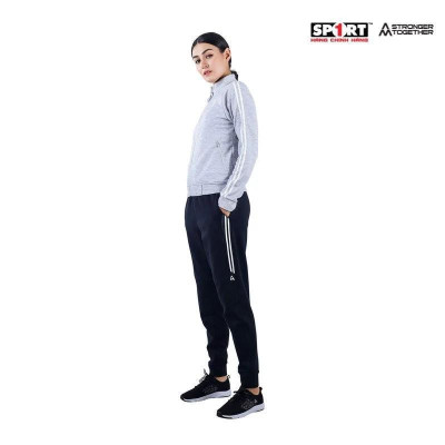 - Bộ nỉ AM nữ 2 sọc trắng - màu LT.Grey/ Black - WTS001