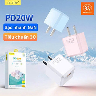 Củ sạc LI-TOP AC20 mini, sạc nhanh PD 20W, đạt chứng nhận 3C tiêu chuẩn quốc gia, hàng chính hãng bảo hành 1 năm
