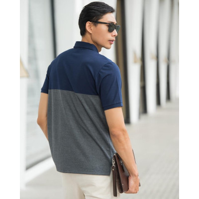 Áo Thun Có Cổ Xanh Phối Xám