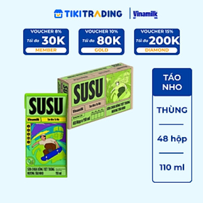 Sữa chua uống hương táo nho Vinamilk Susu - Thùng 48 hộp 110ml.