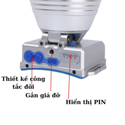 Đèn pin đội đầu chiếu xa ánh sáng mạnh pin trâu Xj78 công suất lớn vỏ hợp kim nhôm