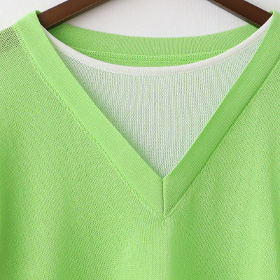 áo thun nữ hai mảnh vải mỏng len dệt kim ngắn tay freesize