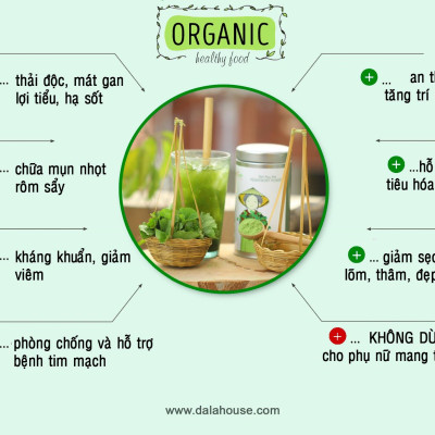 Bột rau má hữu cơ nguyên chất sấy lạnh Dalahouse - Giải độc, mát gan, thanh nhiệt cơ thể, giảm mụn, đẹp da