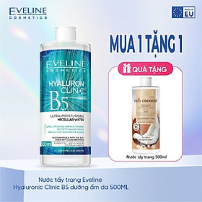 Nước tẩy trang Eveline Hyaluronic Clinic B5 ngăn ngừa mụn lão hóa và dưỡng ẩm da 500ml