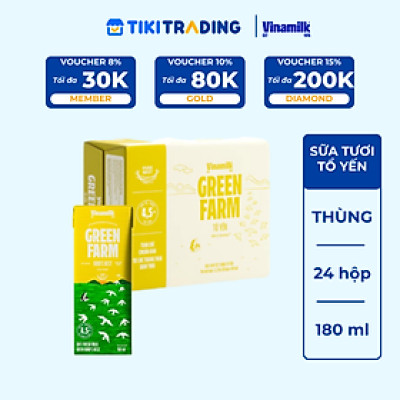 Thùng 24 hộp Sữa tươi tiệt trùng chứa tổ yến Vinamilk Green farm - hộp 180ml