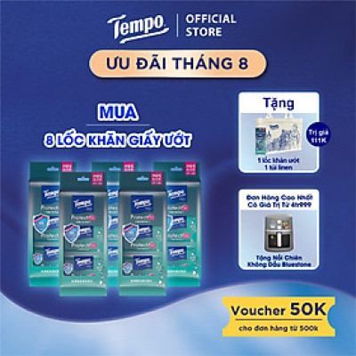 [MUA 8 LỐC TẶNG 1 LỐC + 1 TÚI VẢI LINEN] Khăn ướt Mini Tempo Protect Ngăn Ngừa Vi Khuẩn cao cấp - Diệt khuẩn 99%