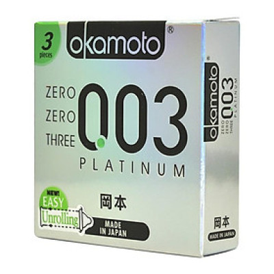 Bao cao su Okamoto 0.03 Platinum Trong Suốt Mềm Mại Hộp 3 Cái