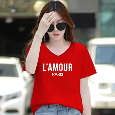 Áo thun nữ MXM form rộng cổ tim in chữ L