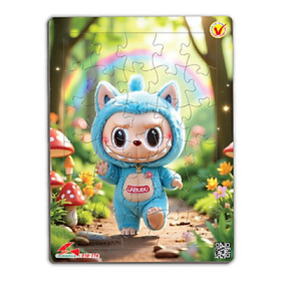 Xếp hình A4 -30 mảnh ghép Tia Sáng: 030-176 - Labubu trong rừng thẳm tặng tranh tô màu