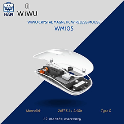 Chuột không dây trong suốt cực chất hàng chính hãng WiWU Crystal Magnetic Wireless Mouse WM105: Kết nối Bluetooth + USB 2.4Ghz