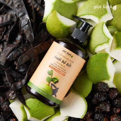 Bộ dầu gội bưởi bồ kết - Xịt tóc tinh dầu bưởi, hỗ trợ kích mọc tóc, giảm gãy rụng Giọt Lành