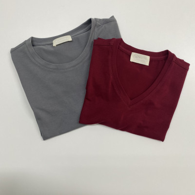 Áo phông trơn cổ tròn tay gập unisex