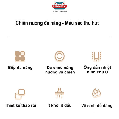 Bếp nướng điện 2 vỉ 1500W Ladomax HA-1186 có vỉ nướng và khay nướng rời để nướng được nhiều loại thức ăn hơn-Hàng chính hãng