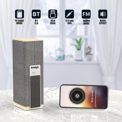 Loa không dây di động Smalody Bluetooth 5.0, bằng gỗ công suất lớn 20W, âm thanh nổi với khe cắm TF AUX