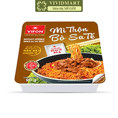 VIFON - Mì khay trộn Vifon hương vị Bò sa tế (có gói xốt Bò sa tế), Mì xào bò sa tế Vifon khay (90g/khay)