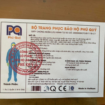 Bộ Quần Áo Bảo Hộ Y Tế Phòng Dịch Phú Quý (7 món)