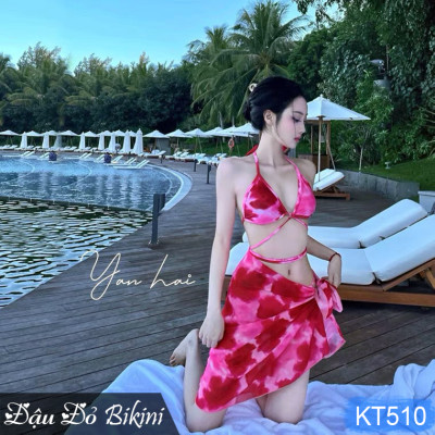 Set bikini 2 mảnh sexy kèm khăn choàng quyến rũ, áo đệm mỏng cùng quần tam giác, mẫu Âu Mỹ trẻ trung khoe dáng trẻ trung nóng bỏng | KT520