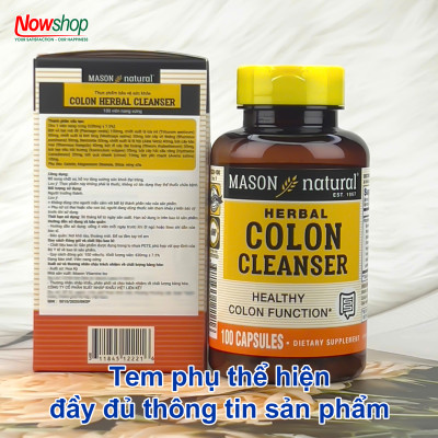 Colon Cleanser Mason Natural Hộp 100 viên làm sạch đại tràng giảm đầy hơi tiêu hóa khỏe ngừa táo bón