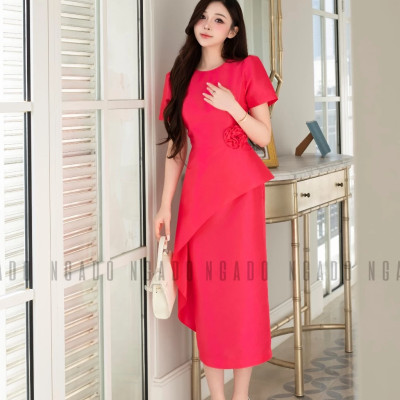 Đầm hồng sen tay loe NGADO , đầm bút chì , đầm dự tiệc , đầm công sở