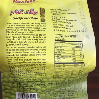 Mít Sấy Chân Không Giòn Xốp Tự Nhiên (Jackfruit Chips) VINOFOOD  100grs (Gói = 100 grs) - Export