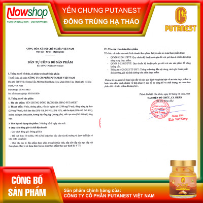 Yến chưng Đông trùng hạ thảo PUTANEST hộp quà tặng cao cấp 12 hũ 70ml đẹp da tăng sức đề kháng