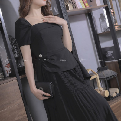 Váy Eo Cách Điệu Màu Đen 23V001 Cao Cấp Pi Style