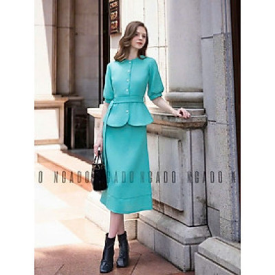 Set áo váy xanh ngọc tay lửng NGADO , set áo váy dài , set công sở, dự tiệc