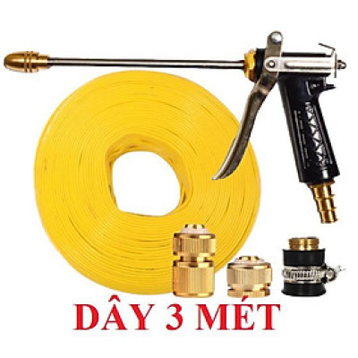 Bộ dây vòi xịt nước rửa xe, tưới cây . tăng áp 3 lần, loại 3m, 5m 206318Vđầu đồng, cút đồng