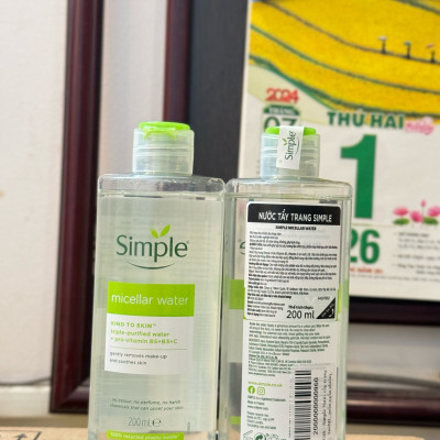 Nước Tẩy Trang SIMPLE Micellar Water 200ml - 400ml - Làm Sạch Trang Điểm - Không Chứa Cồn Gây Khô Rát
