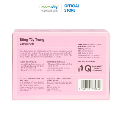 Bông tẩy trang Pharmacity Cotton Puffs (Hộp 90 miếng) - New