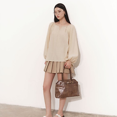 DOTTIE - Chân váy mini xếp ly - Nâu - S0275