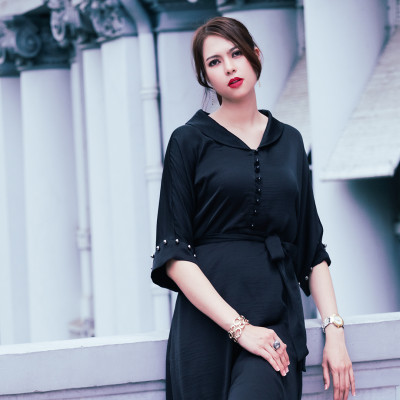 Đầm Tay Liền Đầm Kiểu Sang Trọng Thời trang thiết kế Hity DRE130 (Đen Huyền Bí)