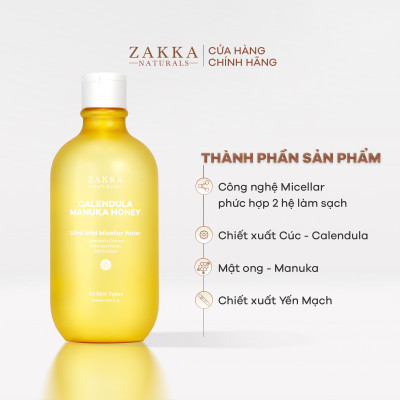 Nước Tẩy Trang Cúc Và Mật Ong Dịu Nhẹ Dành Cho Da Nhạy Cảm - Calendula & Manuka Honey Ultra Mild Micellar Water - Zakka Naturals 500ml