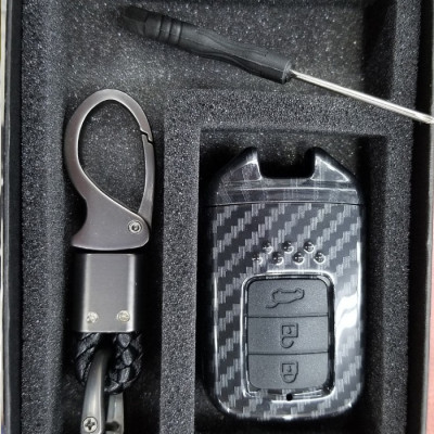 Ốp chìa khóa carbon bọc, bảo vệ chìa khóa xe Honda CR-V, Civic, City…kèm móc đeo INOX