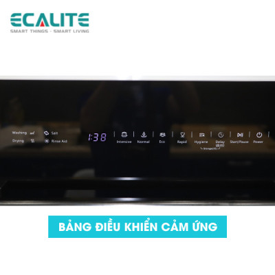 Máy Rửa Chén Ecalite EDW-UF6080BL (8 Bộ) - Có Rửa Điệt Khuẩn - Lắp Bán Âm Cực Gọn - Điều Khiển Cảm Ứng - Hàng Chính Hãng