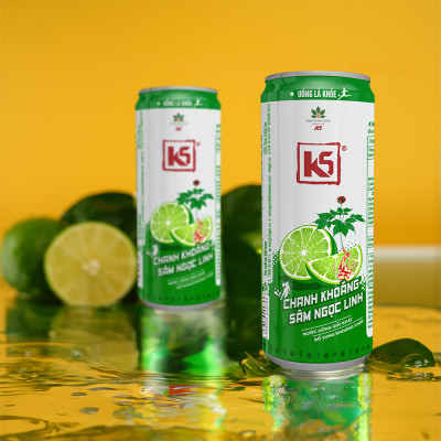 Nước Tăng Lực K5 Sâm Ngọc Linh Thùng 24 Lon Vị Chanh Khoáng (320ml/Lon)
