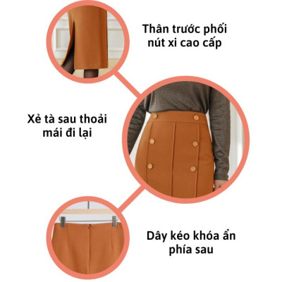 Chân Váy Công Sở New Design Thiết Kê  Dáng Váy Xếp Ly Dài Qua Gối Ôm Body , Phối Nút Kiểu Mới, Vải Tốt Co Giãn CV0073