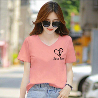 Áo thun nữ MXM cổ tim form rộng in tim Sweet Love thun cotton 4 chiều từ 45-60kg ( ANU035 )