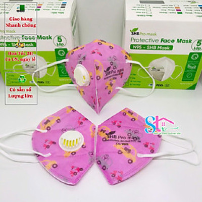 Khẩu trang n95 trẻ em có van thở SHB pro mask , Kn95 em bé 4 lớp kháng khuẩn chuẩn FFP2