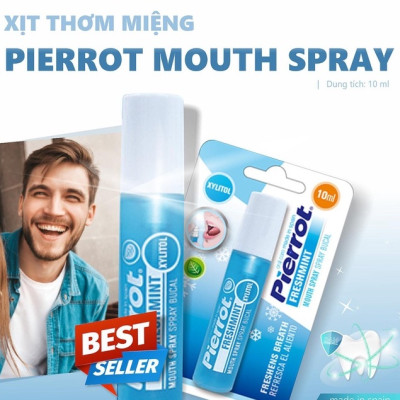 [ Mua 2 tặng 1 ] Xịt thơm miệng Kissing Spray PIERROT 10ml vị bạc hà the mát giúp giảm hôi miệng, Xịt miệng mang lại hơi thở thơm mát