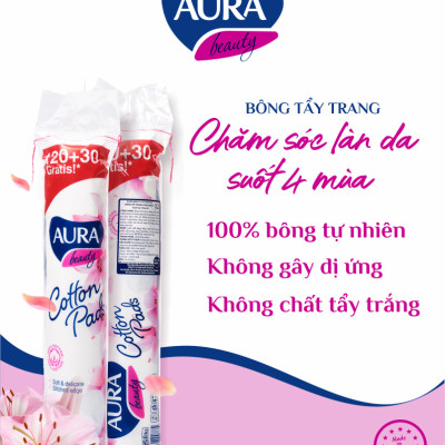Bông Tẩy Trang Aura cộng miếng 130+ 20 Miếng