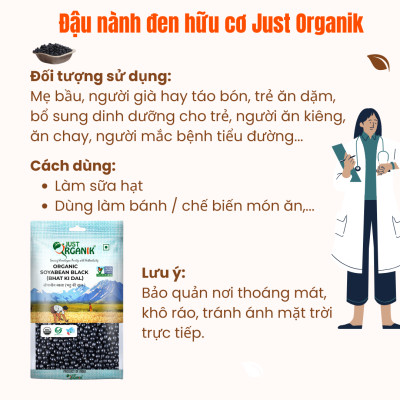 Đậu Nành Đen Đậu Tương Hữu Cơ Just Organik Nhập Khẩu Ấn Độ 500g