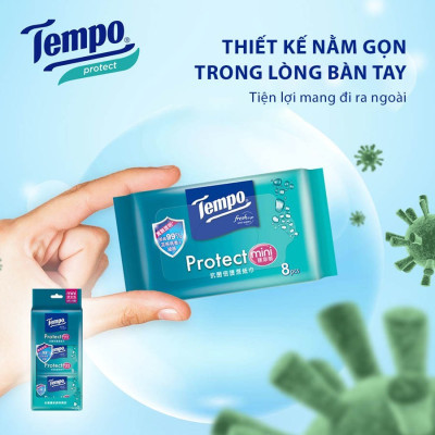 [MUA 3 LỐC TẶNG 1 GÓI KHĂN ƯỚT PROTECT] Khăn Uớt Mini Tempo Protect Ngăn Ngừa Vi Khuẩn cao cấp - Diệt khuẩn 99% - Thương hiệu Đức