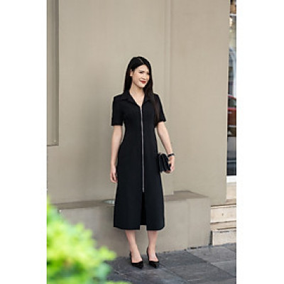 Đầm chữ A kéo khóa kim loại thân trước Phelan thiết kế cao cấp WHITE CHIC