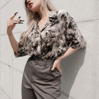 LAAS Quần ống đứng tag túi sọc xám trẻ trung phù hợp đi làm