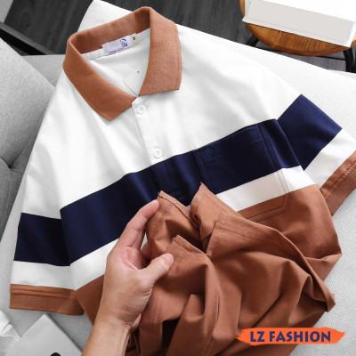 ÁO THUN TAY NGẮN CÓ CỔ PHỐI TÚI SỌC ĐỘC ĐÁO, PHONG CÁCH LỊCH LÃM - LZ FASHION - LZPS143