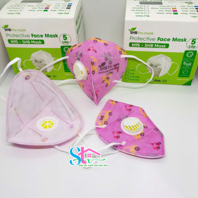 Khẩu trang n95 trẻ em có van thở SHB pro mask , Kn95 em bé 4 lớp kháng khuẩn chuẩn FFP2