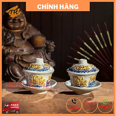 Bát Sâm Bát Tràng men rạn đắp nổi Hoa Sen