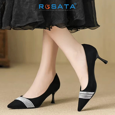 Giày nữ cao gót mũi nhọn, da lộn ROSATA RO694 -7p- Đen - HÀNG VIỆT NAM - BKSTORE