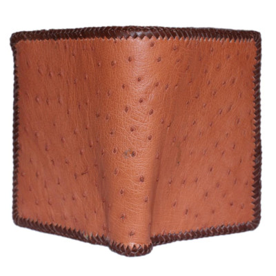 HP2461 - Bóp nam Huy Hoàng da đà điểu da bụng kiểu đứng đan viên màu nâu đỏ